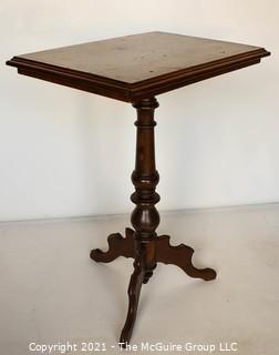 Vintage Matched Wood Veneer Parlor Table with Pedestal Base.  Measures 31"T x 16"W x 22" D.