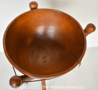 Mid Century Modern MCM Teak Wood Salad Bowl on Tripod Standing Base.  Measures 29"T x 15"Diameter.