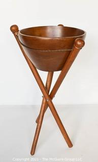 Mid Century Modern MCM Teak Wood Salad Bowl on Tripod Standing Base.  Measures 29"T x 15"Diameter.