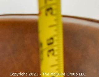 Vintage Leather Barrel Style Office Chair with Brass Tack Accents on Swivel Base.  Measures 37"T x 24" W.