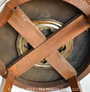 Vintage Leather Barrel Style Office Chair with Brass Tack Accents on Swivel Base.  Measures 37"T x 24" W.