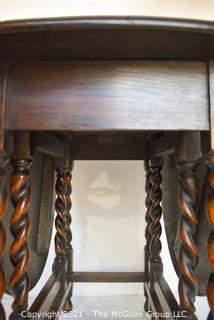 Antique English Oak Barley Twist Gateleg Table.  Measures 53" D when open.