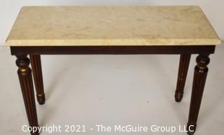 Wood Bench or Table With Marble Detachable Top. Measures 24" L x 12" W x 15" T