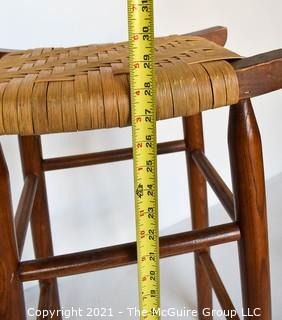 Two (2) Vintage Danish Modern Maple Bar Stools with Woven Cane Seats.  Measure 29"T.