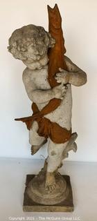 Faux Cement Cherub with Fish Garden Statue.  Measures 44"T