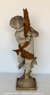 Faux Cement Cherub with Fish Garden Statue.  Measures 44"T