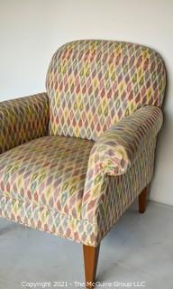 Upholstered Armchair in Pastel Ikat Pattern Fabric.  Measures 29"D x  33"W x  37"T