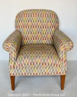 Upholstered Armchair in Pastel Ikat Pattern Fabric.  Measures 29"D x  33"W x  37"T