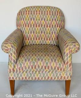 Upholstered Armchair in Pastel Ikat Pattern Fabric.  Measures 29"D x  33"W x  37"T