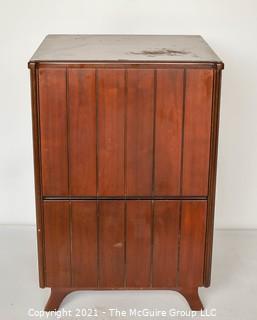 Mid Century Mahogany Radio & Phonograph Cabinet with Brass Metal Detailing.  Missing Back Panel.  Measures 32"T x 18" x 21".