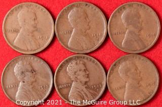 Numismatic: (6) Lincoln Wheat Cents (1916>1918)