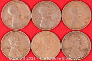 Numismatic: (6) Lincoln Wheat Cents (1909-s>1911)