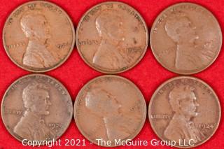 Numismatic: (6) Lincoln Wheat Cents (1924>1926)