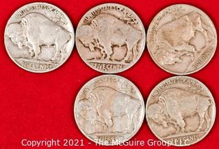 Numismatic: (5) Buffalo Nickels 