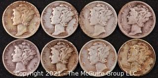 Numismatic: (8) Silver Mercury Dimes  (1937>1944)