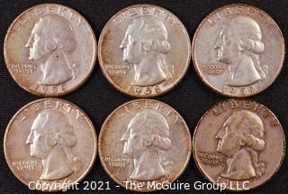 Numismatic: (6) Silver Washington Quarters (1954>1959)