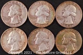 Numismatic: (6) Silver Washington Quarters (1951>1956)