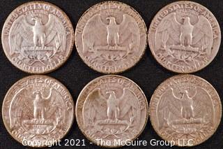 Numismatic: (6) Silver Washington Quarters (1951>1956)