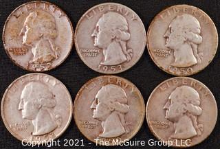 Numismatic: (6) Silver Washington Quarters (1950>1953)