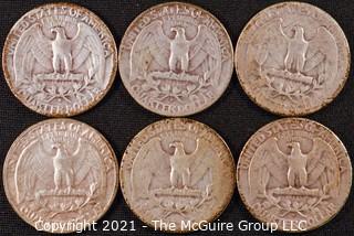 Numismatic: (6) Silver Washington Quarters (1950>1953)