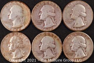 Numismatic: (6) Silver Washington Quarters (1946>1957)