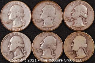 Numismatic: (6) Silver Washington Quarters (1934>1949)