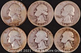 Numismatic: (6) Silver Washington Quarters (1936>1945)