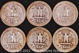 Numismatic: (6) Silver Washington Quarters (1936>1945)