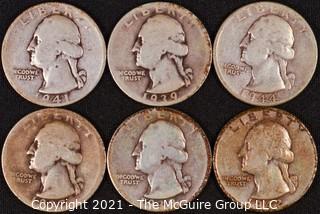 Numismatic: (6) Silver Washington Quarters (1937>1944)