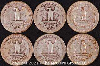 Numismatic: (6) Silver Washington Quarters (1937>1944)