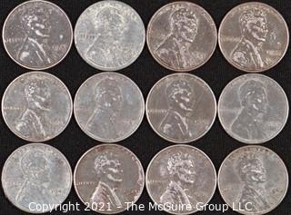 Numismatic: (12) Steel "Wartime" Lincoln Wheat Cents 