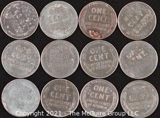 Numismatic: (12) Steel "Wartime" Lincoln Wheat Cents 