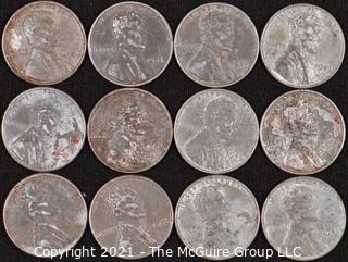 Numismatic:  (12) Steel Wartime Lincoln Wheat Cents 