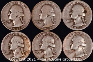 Numismatic: (6) Silver Washington Quarters (1935>1937)