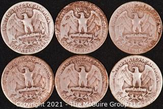 Numismatic: (6) Silver Washington Quarters (1937>1939)