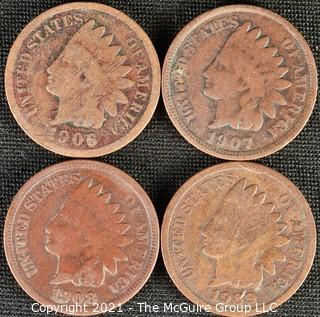 Numismatic: (4) Indian Head Cents (1906>1909)