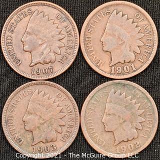 Numismatic: (4) Indian Head Cents: (1901>1907)