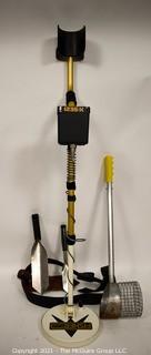 Fisher 1235-X Metal Detector with Sand Strainer Bucket & Set Of Excavation Tools On Belt