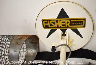 Fisher 1235-X Metal Detector with Sand Strainer Bucket & Set Of Excavation Tools On Belt