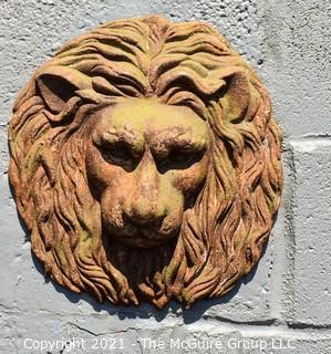 Antique Architectural Salvage Cast Iron Lion Head Wall Decoration.  Measures 10" in diameter.