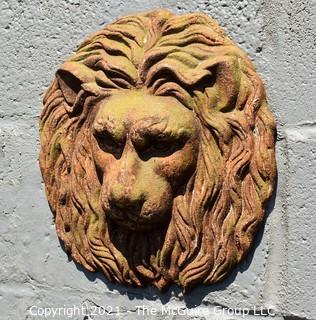 Antique Architectural Salvage Cast Iron Lion Head Wall Decoration.  Measures 10" in diameter.