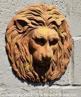 Antique Architectural Salvage Cast Iron Lion Head Wall Decoration.  Measures 10" in diameter.