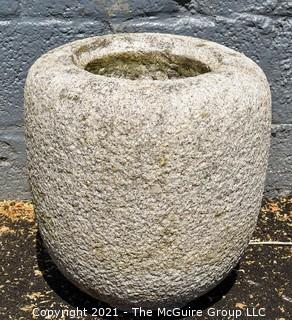 Antique Japanese Hand Carved Granite Garden Planter or Water Basin. Measures 16"T x 13"D. 