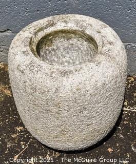 Antique Japanese Hand Carved Granite Garden Planter or Water Basin. Measures 16"T x 13"D. 