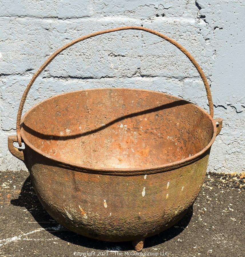 Huge Antique 20 Gallon Cast Iron Handled, Footed, Cauldron