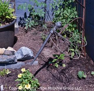 Large Metal Dragonfly Garden Sculpture on Curved Metal Spike (garden not included).