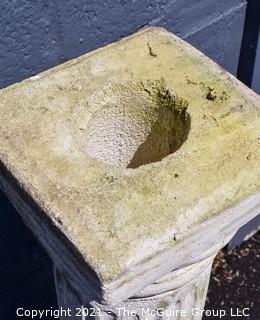 Cement Garden Pillar Column with Large Blue Glass Gazing Ball, Three (3) Pieces.  