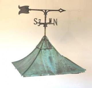 Antique Copper Cupola with Weather Vane. Measures 29"Square and 31" T.