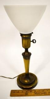 Vintage Brass Table Lamp with Milk Glass Shade.  Measures 18"T.  