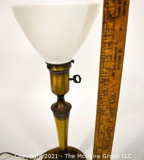 Vintage Brass Table Lamp with Milk Glass Shade.  Measures 18"T.  